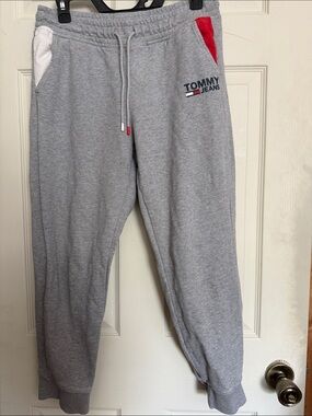 Tommy Hilfiger Gray Sweatpants with Red & White Logo Trim - Women